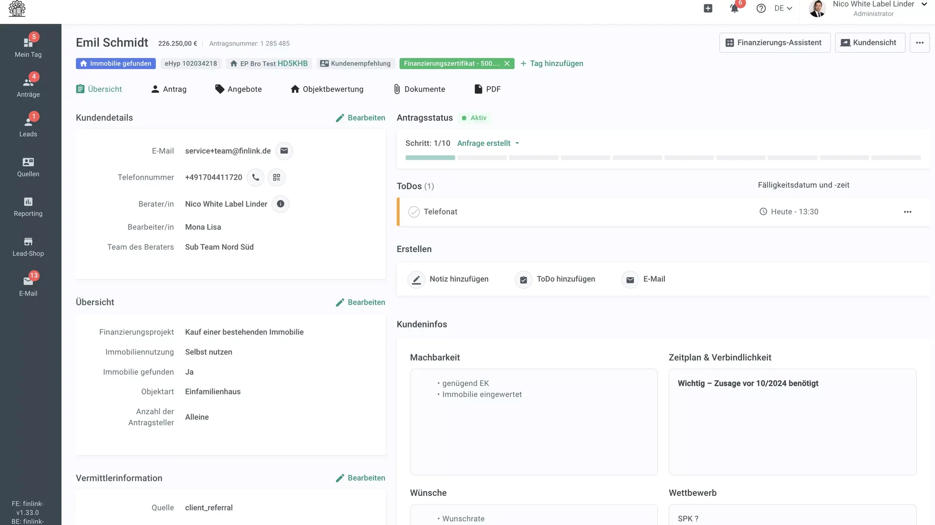 Im Dashboard hast du alle Daten im Überblick, von Antrag bis Abschluss