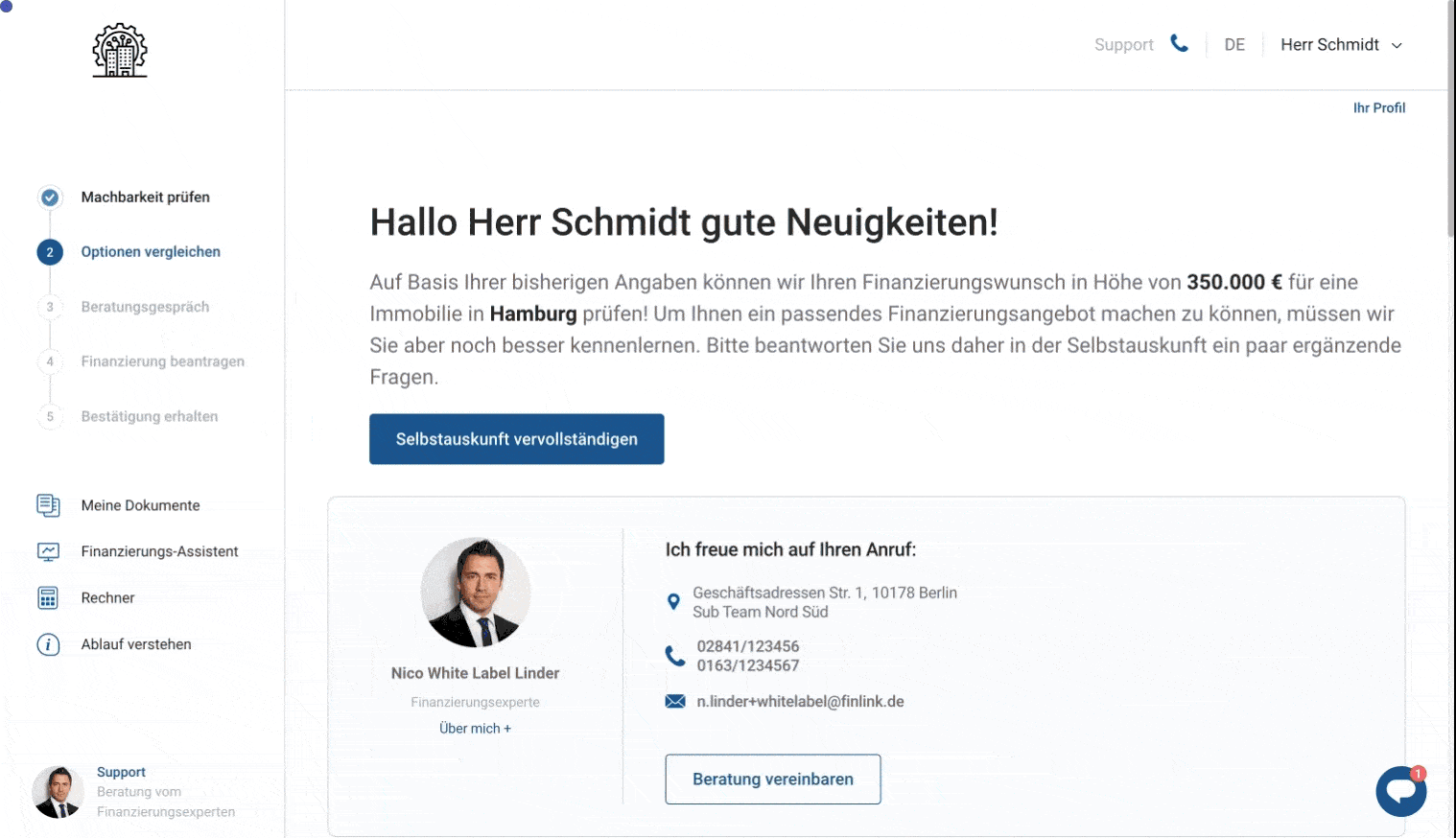 Die Kundenseite ist intuitiv bedienbar